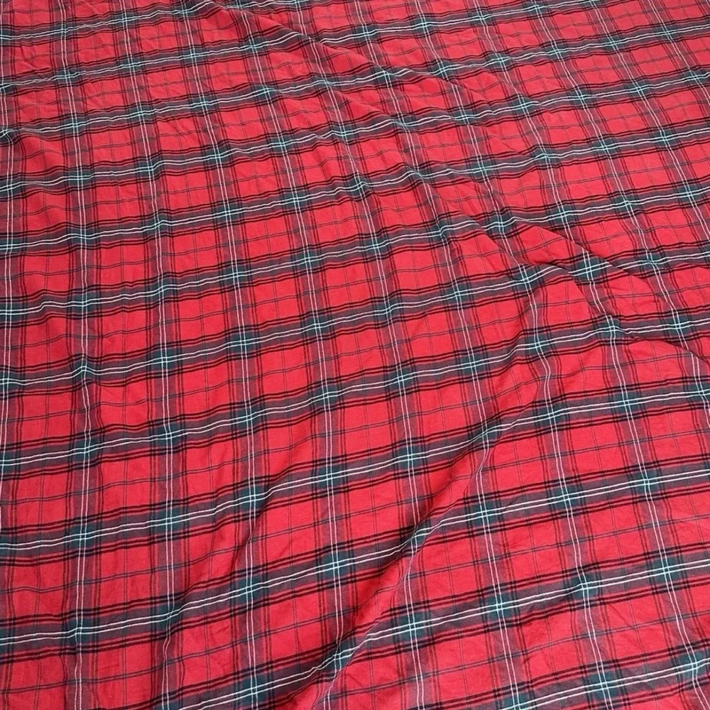 Williams Sonoma Linen Blend Duvet King Size Red Tartan Plaid NO INSERT